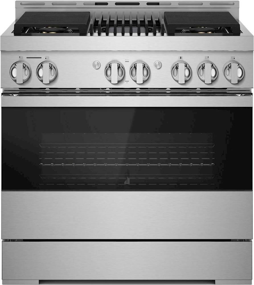 Front. JennAir - NOIR 5.1 Cu. Ft. Freestanding Gas True Convection Range with CustomClean™ - Floating Black Glass.