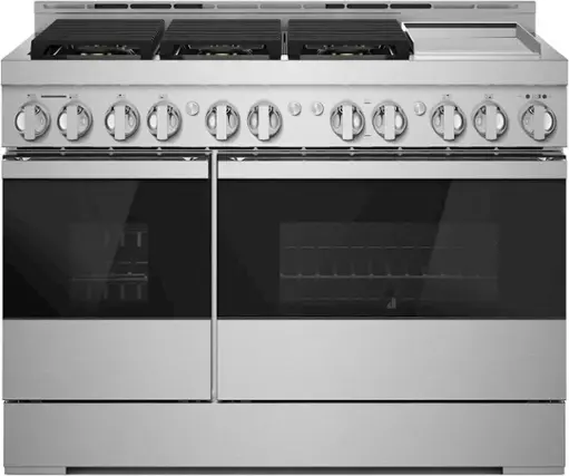Front. JennAir - NOIR 6.3 Cu. Ft. Freestanding Double Oven Gas True Convection Range with CustomClean™ - Floating Black Glass.