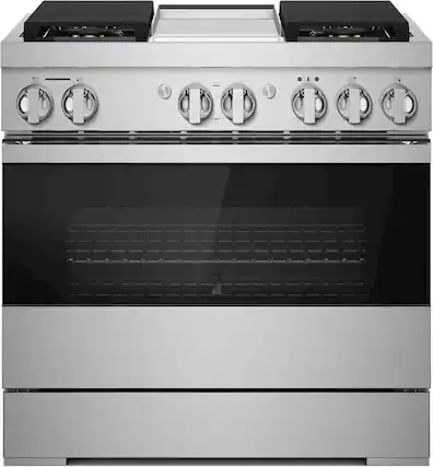 Front. JennAir - NOIR 5.1 Cu. Ft. Freestanding Dual Fuel True Convection Range with Self-Cleaning and Griddle and Steam Assist - Stainless steel.
