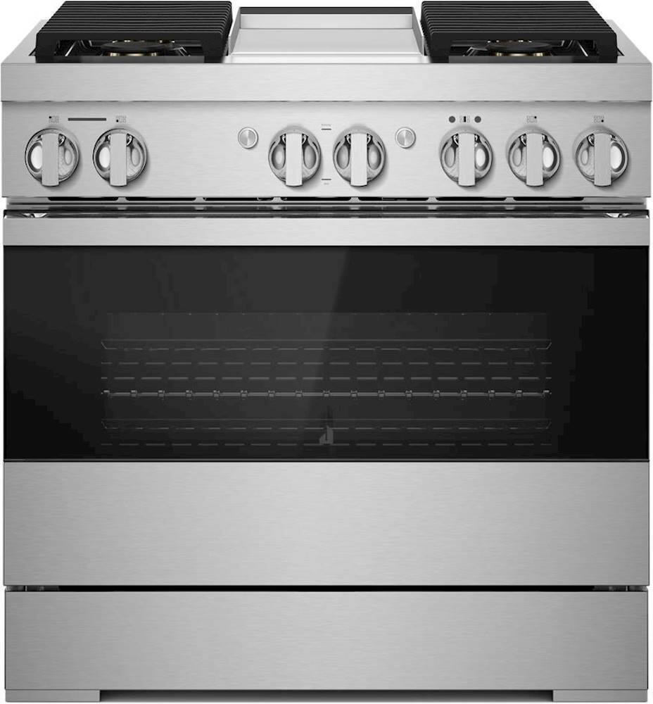 Front. JennAir - NOIR 5.1 Cu. Ft. Freestanding Dual Fuel True Convection Range with Self-Cleaning and Griddle and Steam Assist - Stainless steel.