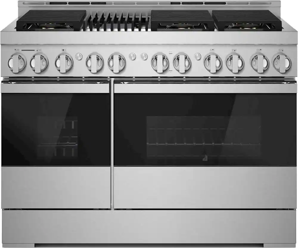 Front. JennAir - NOIR 6.3 Cu. Ft. Freestanding Double Oven Gas True Convection Range with CustomClean™ - Floating Black Glass.
