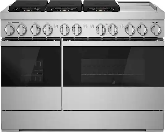 Front. JennAir - NOIR 6.3 Cu. Ft. Freestanding Double Oven Dual Fuel True Convection Range with Self-Cleaning and Griddle - Stainless steel.