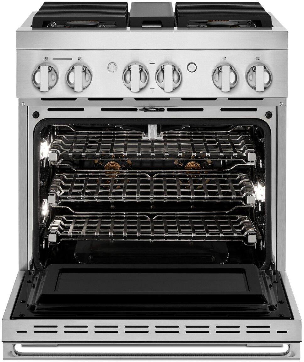 Alt View 22. JennAir - NOIR 4.1 Cu. Ft. Self-Cleaning Freestanding Gas Convection Range - Floating Black Glass.