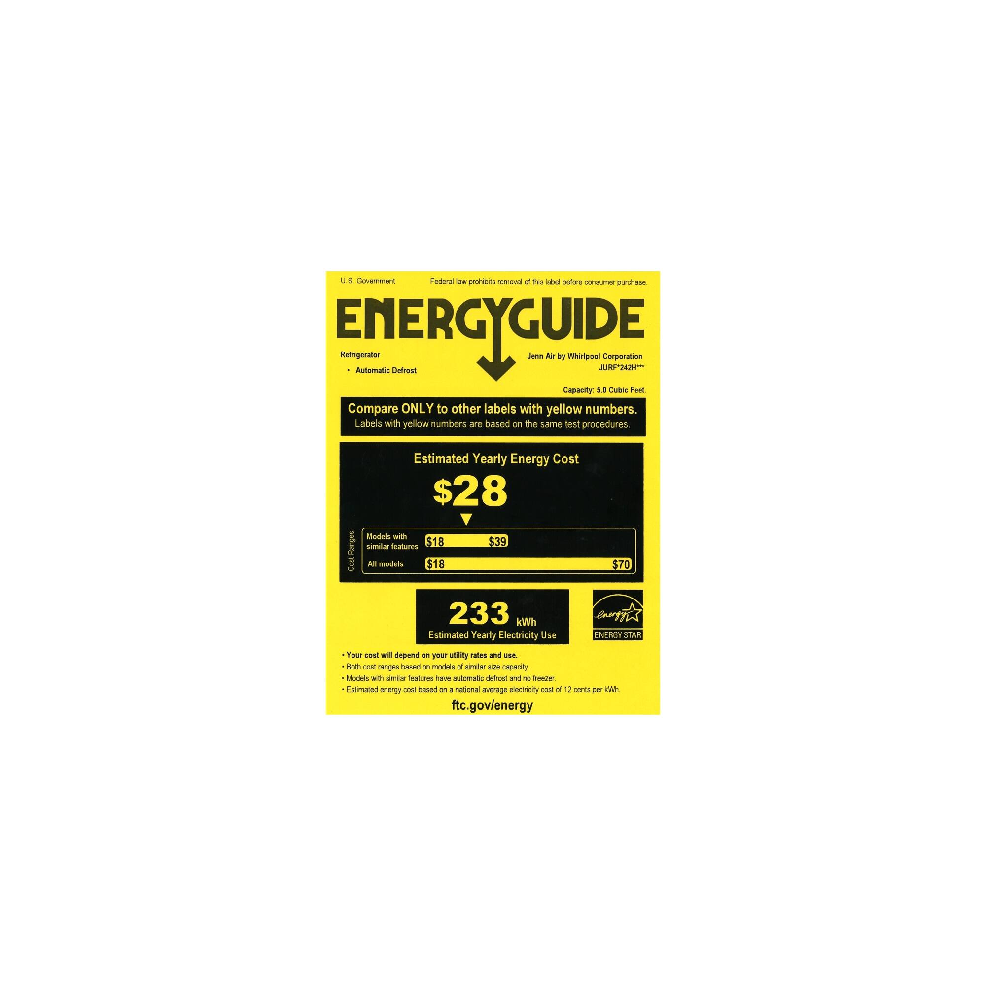 JennAir 5 Cu. Ft. BuiltIn Mini Fridge Custom Panel Ready JURFL242HX