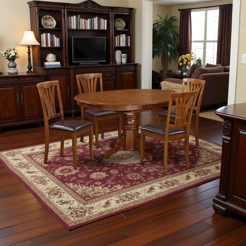 Alt View 1. FurniFact - Elegant 5-Piece Kitchen Table Set with Leaf and 4 Chairs – Brown Finish - Saddle Brown.