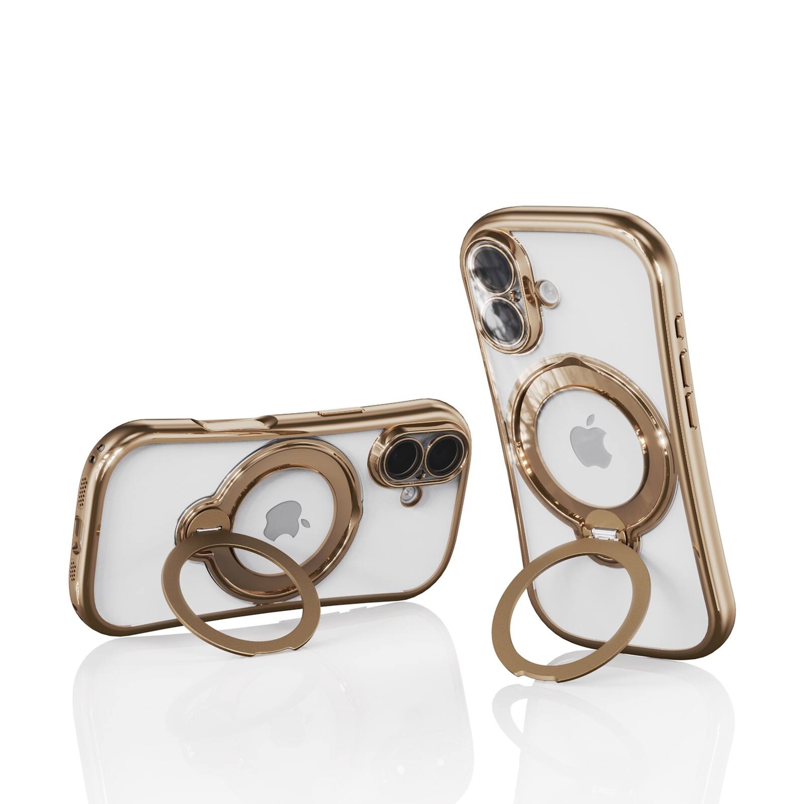Left. Dteck - Magnetic Case for Apple iPhone 17 with 360 Ring Stand and Strap, Shockproof TPU Protective Cover Built-in Lens Protector - Gold.
