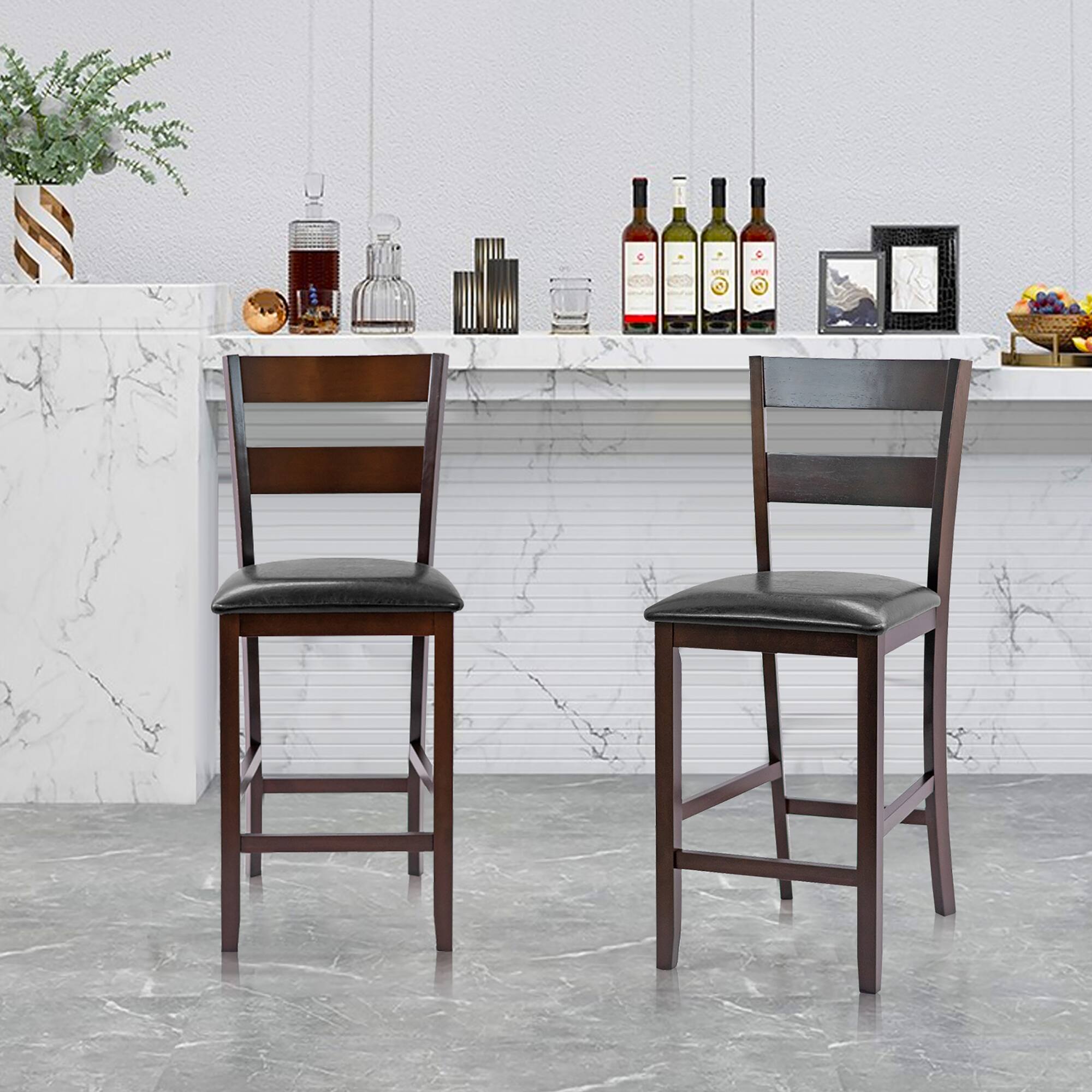 Alt View 2. Costway - Costway 2-Pieces Bar Stools Counter Height Chairs w/ PU Leather Seat - Dark Espresso,Black.