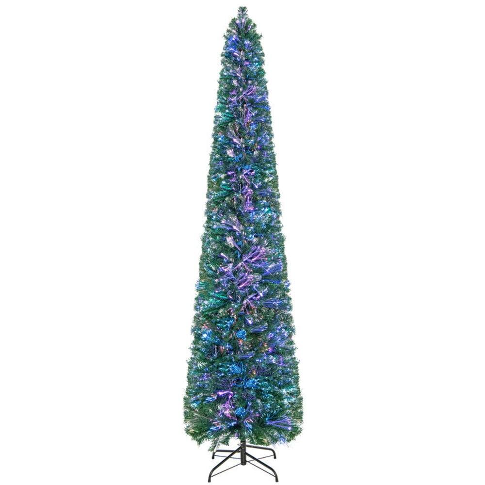 Back. Kadyn - Home Party Christmas Tree Decorations,5/6/7/8 FT Pre-Lit Christmas Pencil Tree with Colorful Fiber Optics Green-8 ft - Green.