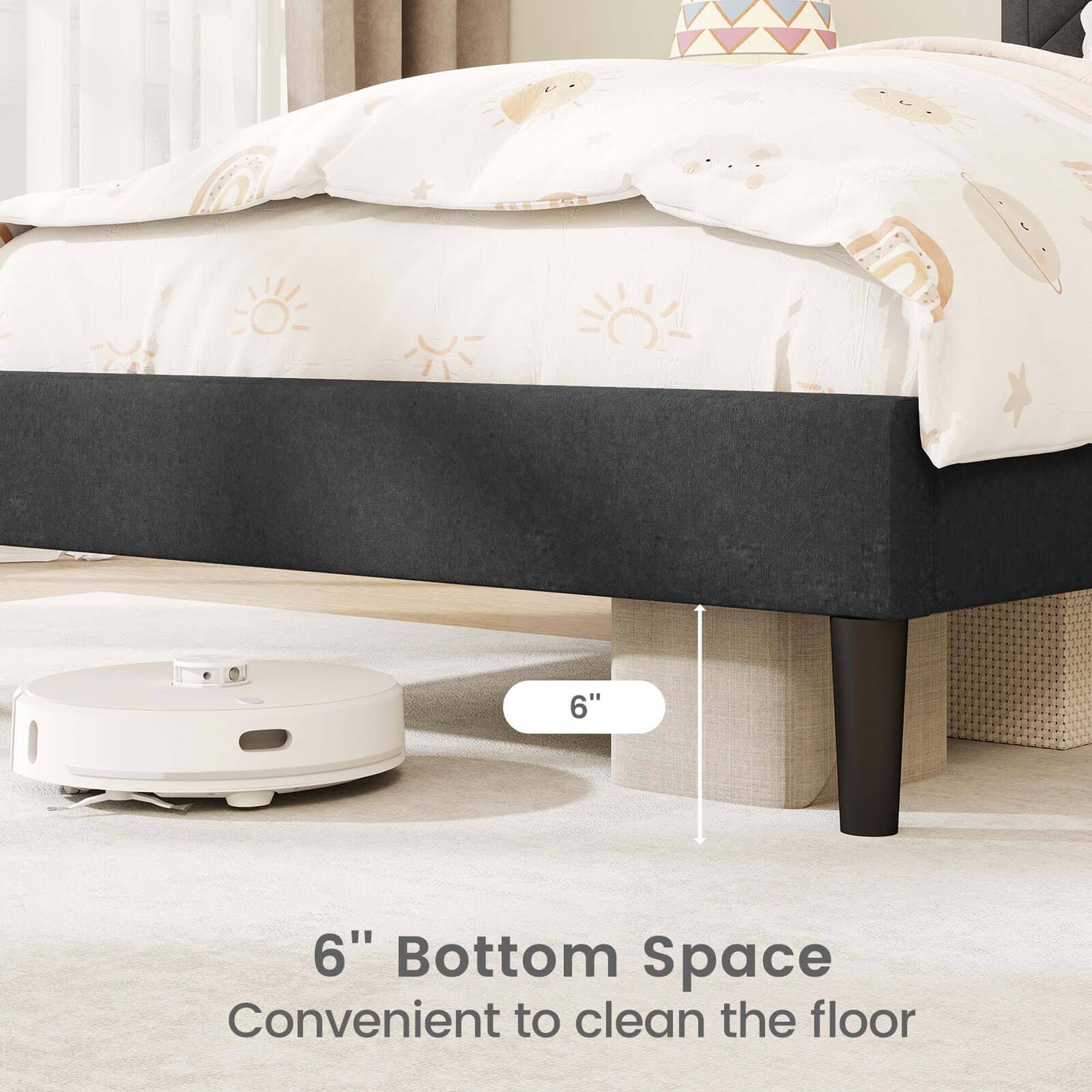 The text on the image reads "6" 6" Bottom Space Convenient to clean the floor."