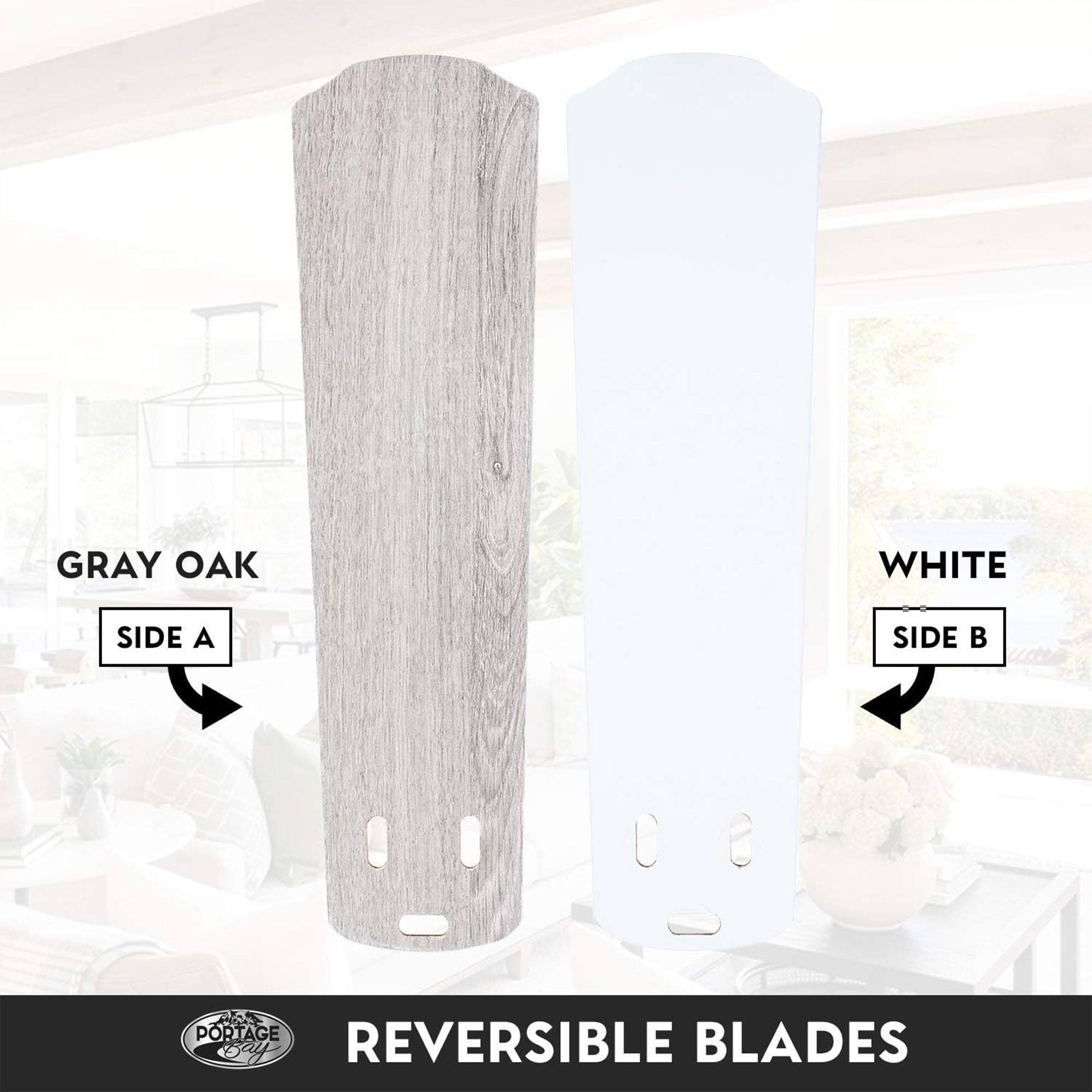 GRAY OAK SIDE A  
WHITE SIDE B  

REVERSIBLE BLADES  

PORTAGE Bay