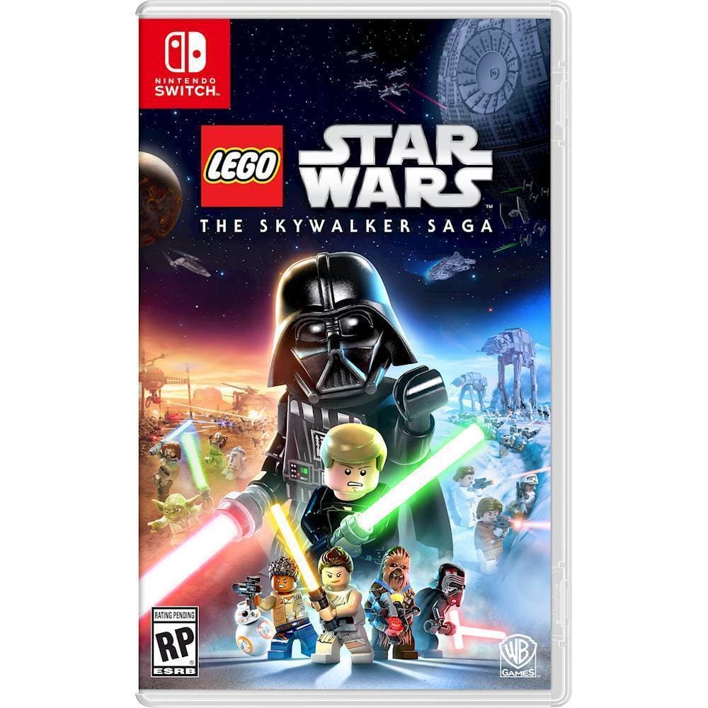 The text on the image is grouped and corrected as follows:
"Nintendo Switch Star Wars The Skywalker Saga Rating Pending RP - ESRB WB Games."