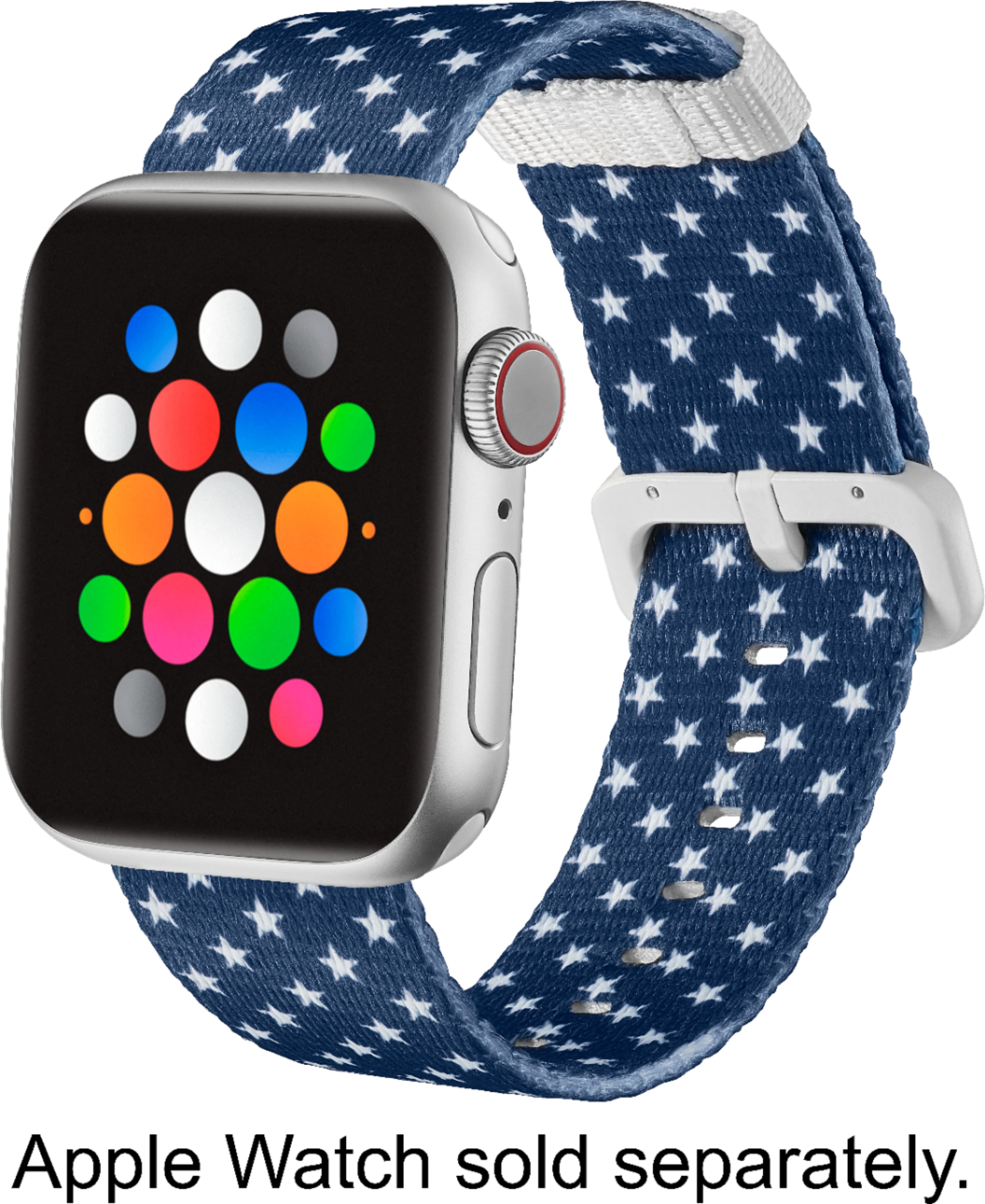 Left View: Modal™ - Woven Nylon Watch Band for Apple Watch 38mm and 40mm - Blue with White Stars