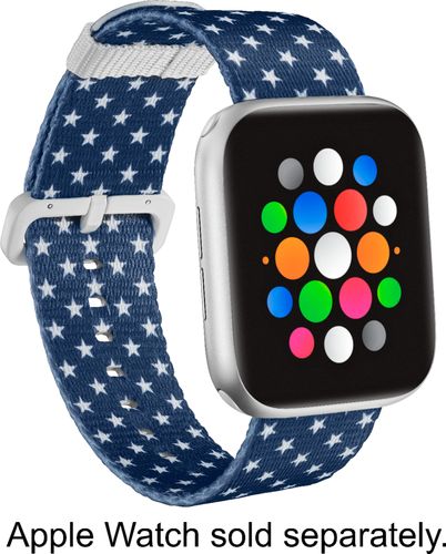 Modalâ„¢ - Woven Nylon Band Stainless Steel Watch Strap for Apple WatchÂ® 42mm and 44mm - Blue with White Stars was $19.99 now $9.99 (50.0% off)
