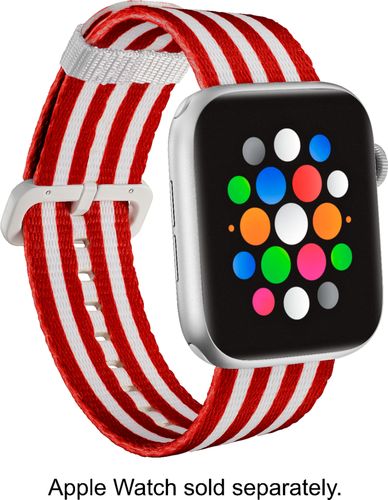 Modalâ„¢ - Woven Nylon Band Stainless Steel Watch Strap for Apple WatchÂ® 42mm and 44mm - Red and White Stripes was $19.99 now $9.99 (50.0% off)
