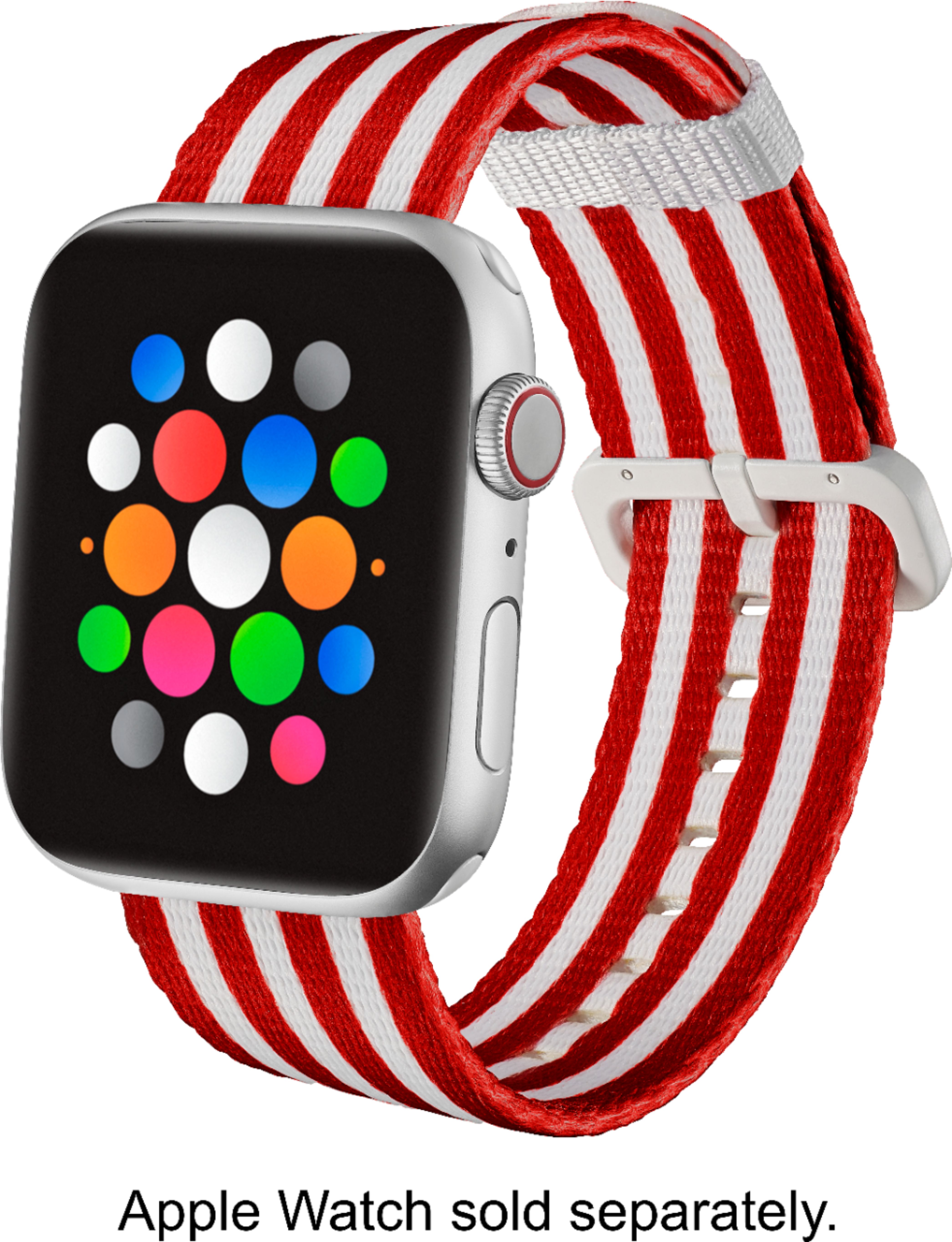 Left View: Modal™ - Woven Nylon Watch Band for Apple Watch 42mm and 44mm - Red and White Stripes