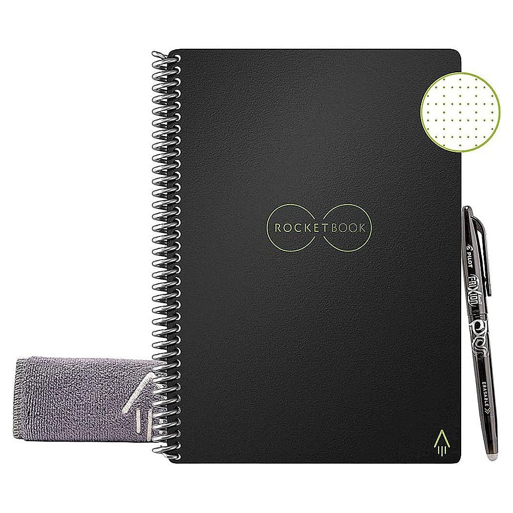 Front. Rocketbook - Core Smart Reusable Notebook Dot-Grid 6" x 8.8" - Infinity Black.