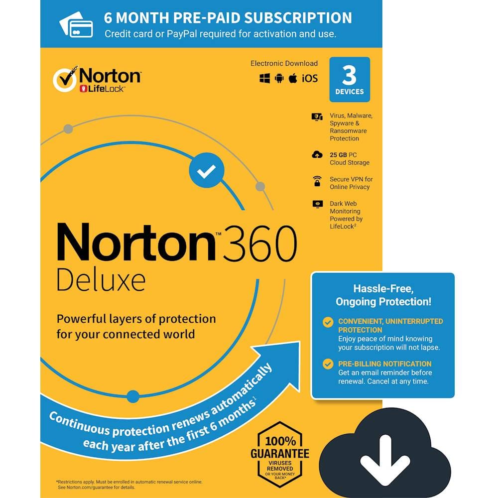 Best Buy Symantec Norton 360 Deluxe (3Devices) (6Month Subscription) SYT940800V015