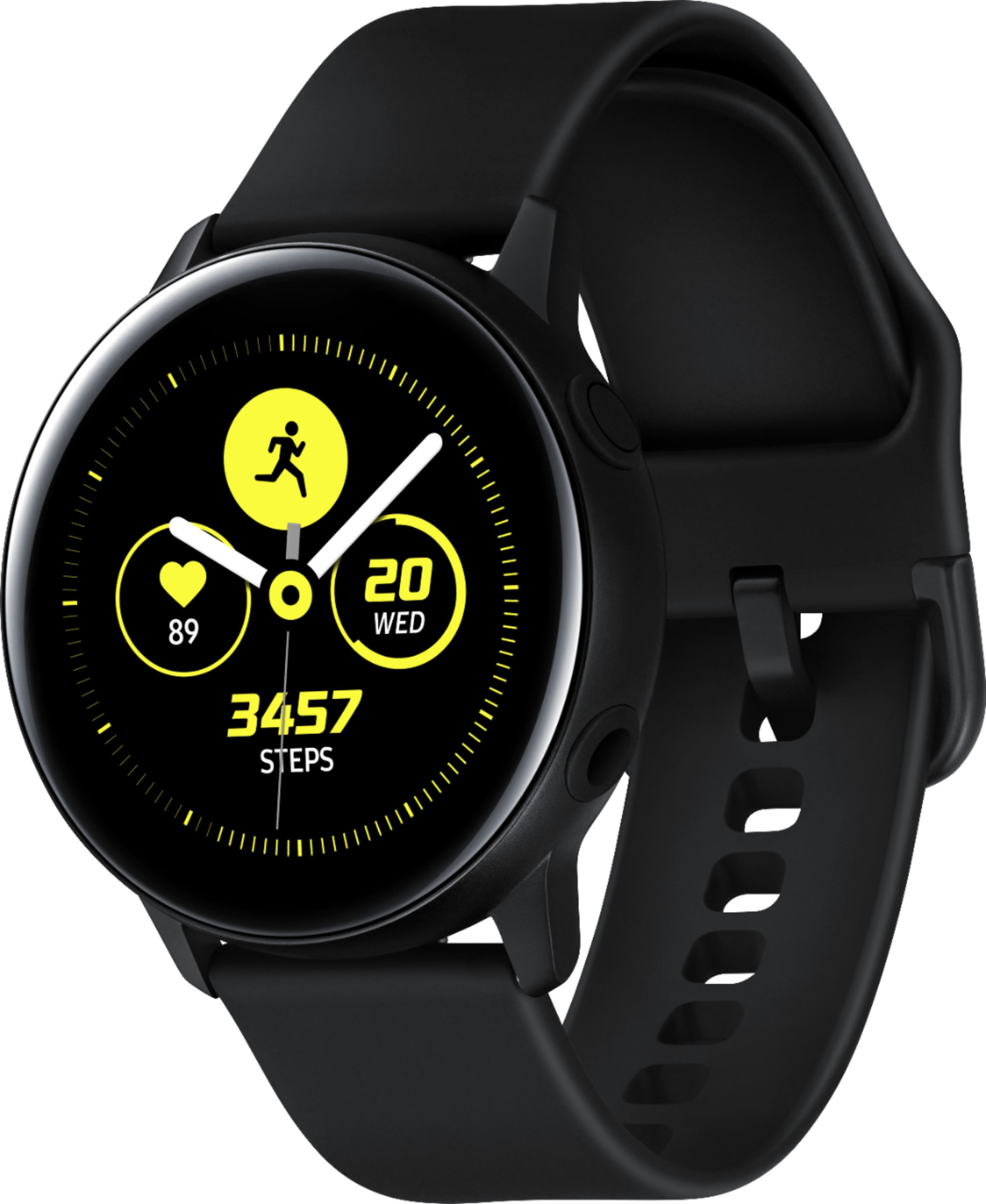 Left View: Samsung - Geek Squad Certified Refurbished Galaxy Watch Active Smartwatch 40mm Aluminium - Black