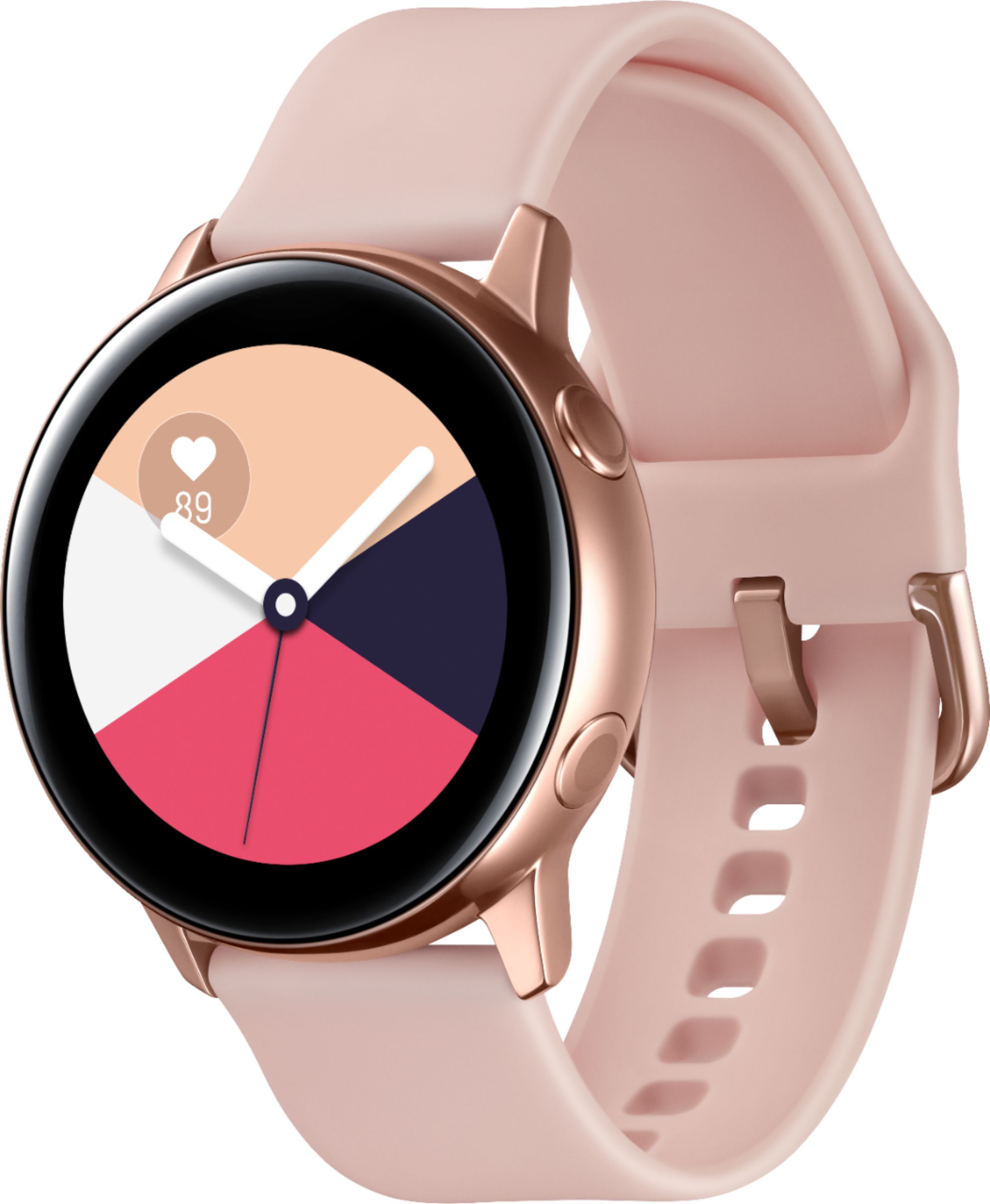 Left View: Samsung - Geek Squad Certified Refurbished Galaxy Watch Active Smartwatch 40mm Aluminium - Rose Gold