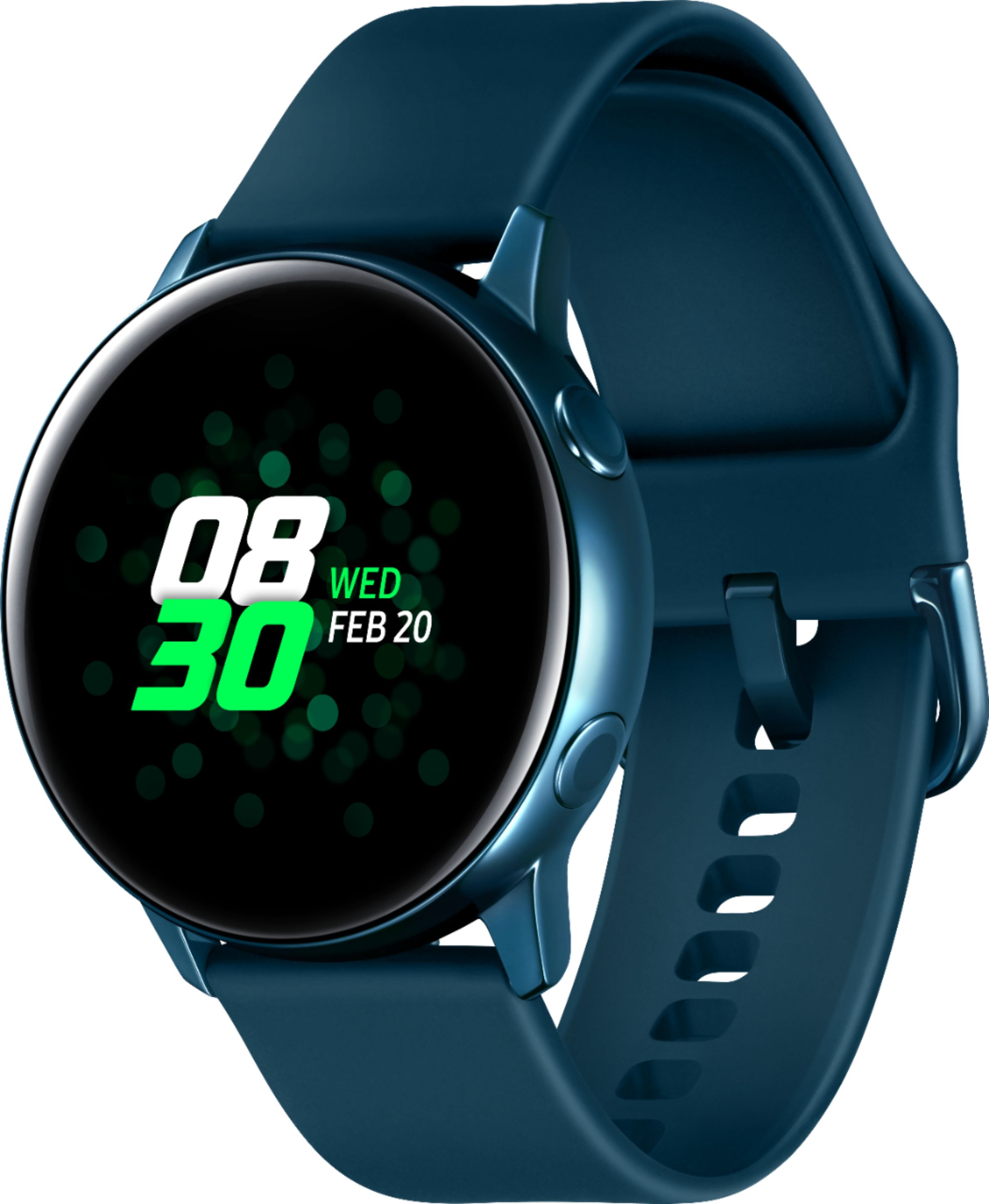 Left View: Samsung - Geek Squad Certified Refurbished Galaxy Watch Active Smartwatch 40mm Aluminium - Green