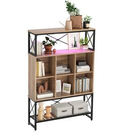 Bestier - Bookcase with 6 Cubes, Adjustable Shelves, RGB Lights & X-Frame - Farmhouse Style - Pine