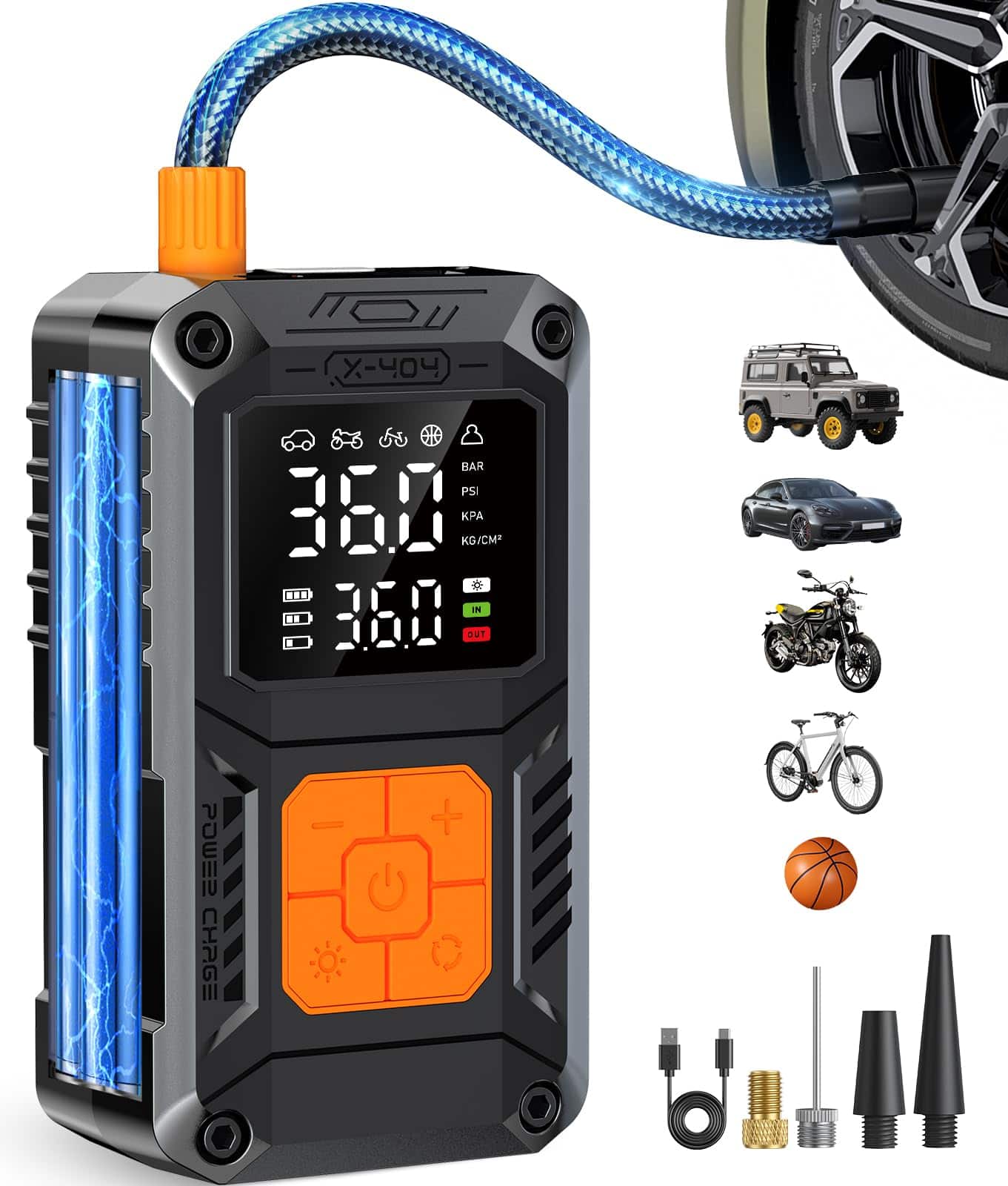 JETRANSPORT - Tire Inflator Portable Air Compressor Pump With Digital Gauge For Cars Bike Ball. TIRE INFLATOR The air pum - Default