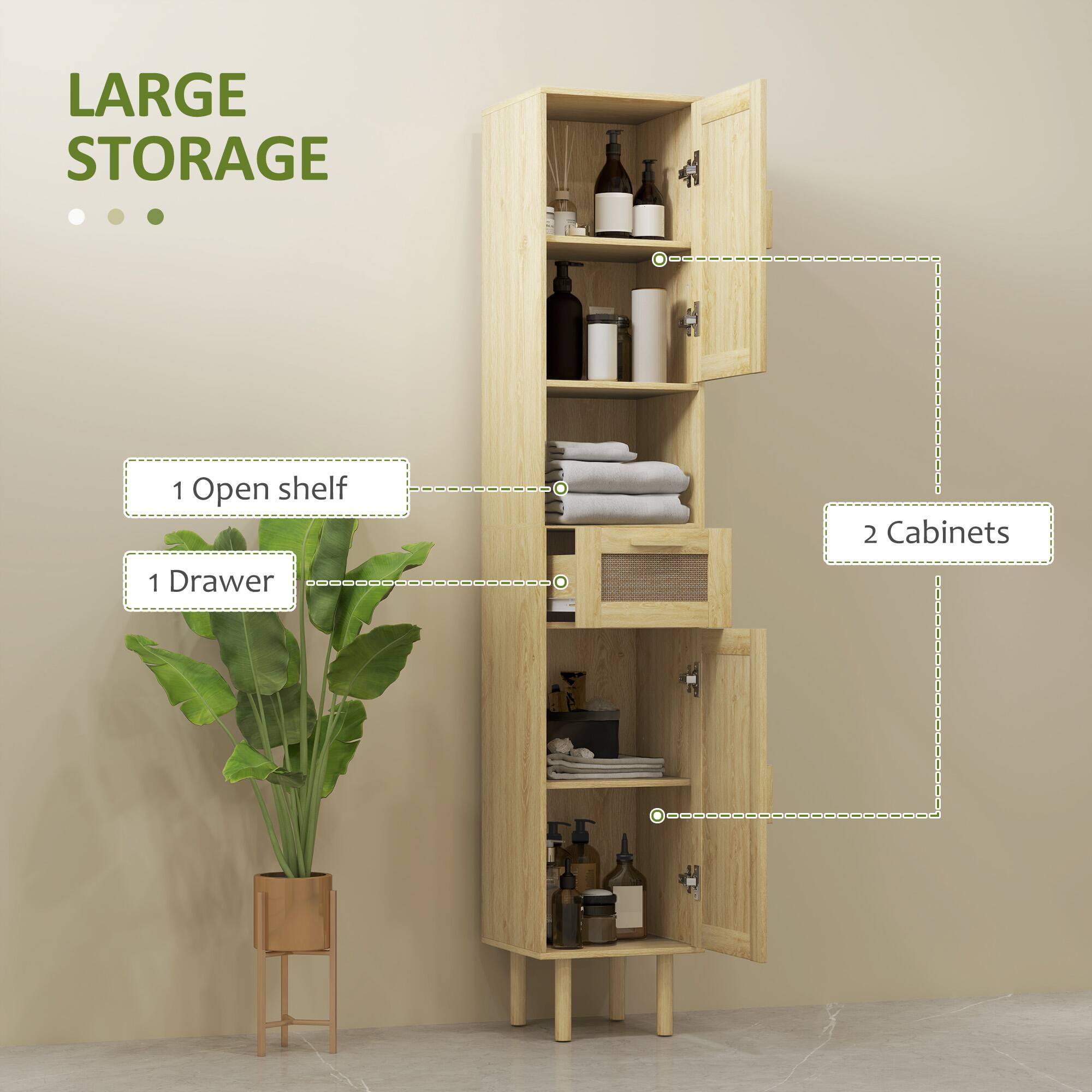 LARGE STORAGE - 1 Open shelf, 1 Drawer, 2 Cabinets.