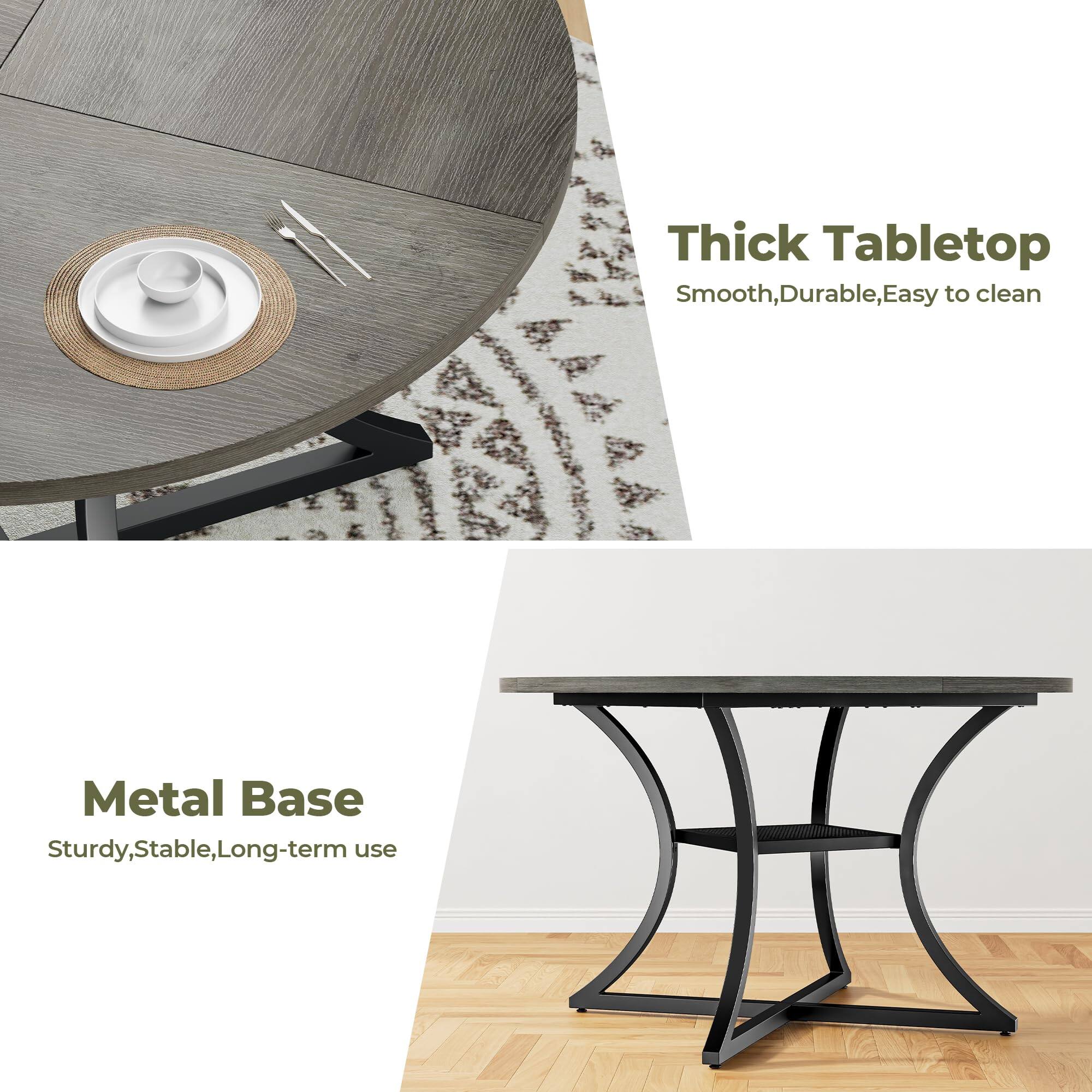 Thick Tabletop  
Smooth, Durable, Easy to clean  

Metal Base  
Sturdy, Stable, Long-term use