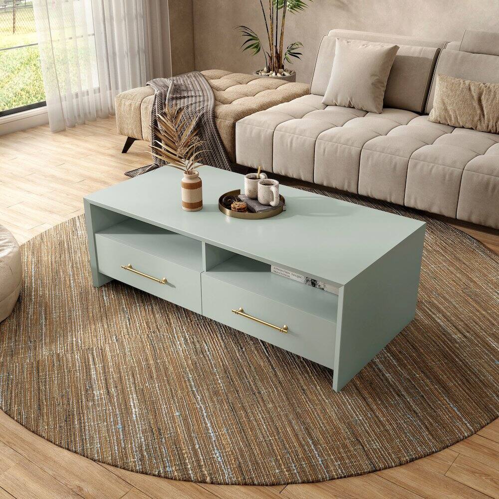 Alt View 2. Furniture of America - Elvora Modern Wood 2-Drawer and 2-Shelf Coffee Table - Green.