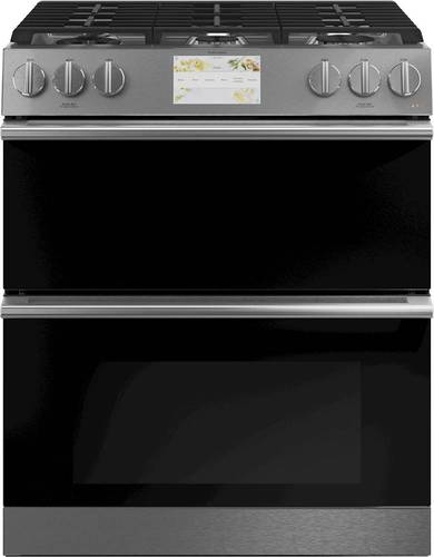 Café - Modern Glass 7 Cu. Ft. Self-Cleaning Freestanding Double Oven Dual Fuel Convection Range - Platinum Glass