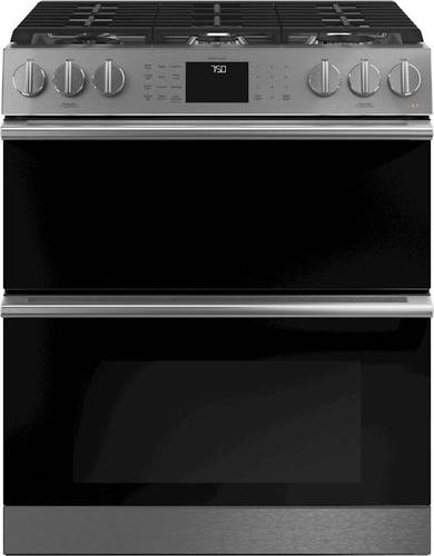 Café - Modern Glass 6.7 Cu. Ft. Slide-In Double Oven Gas Convection Range - Platinum Glass