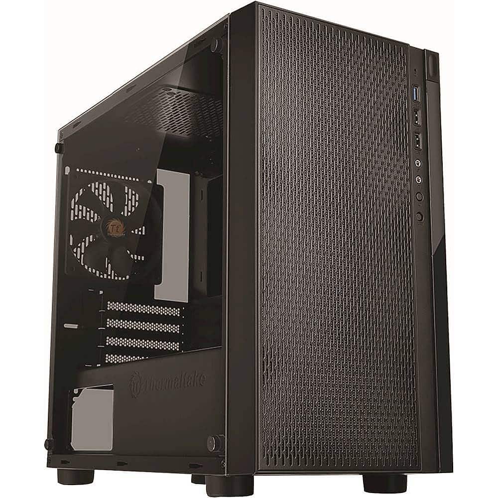 Front. Thermaltake - Versa H18 TG Mid Tower Case - Black, Blue.
