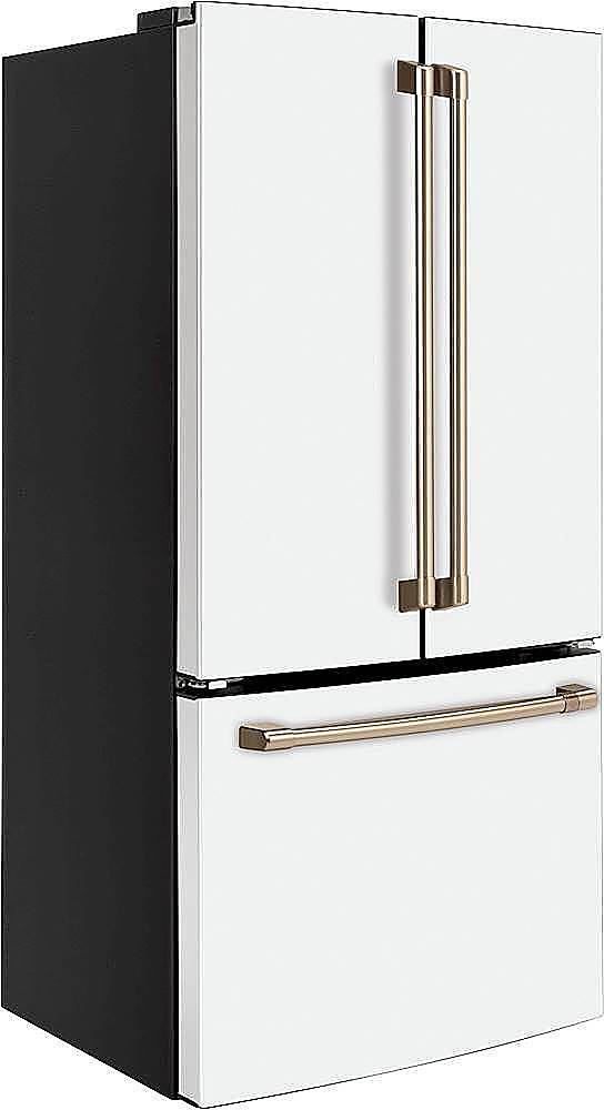 Angle. Café - 18 Cu. Ft. French Door Counter-Depth Refrigerator, Customizable - Matte White.