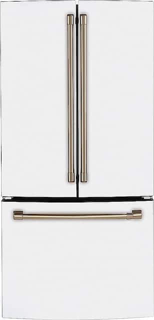 White fridge with brass handles deals