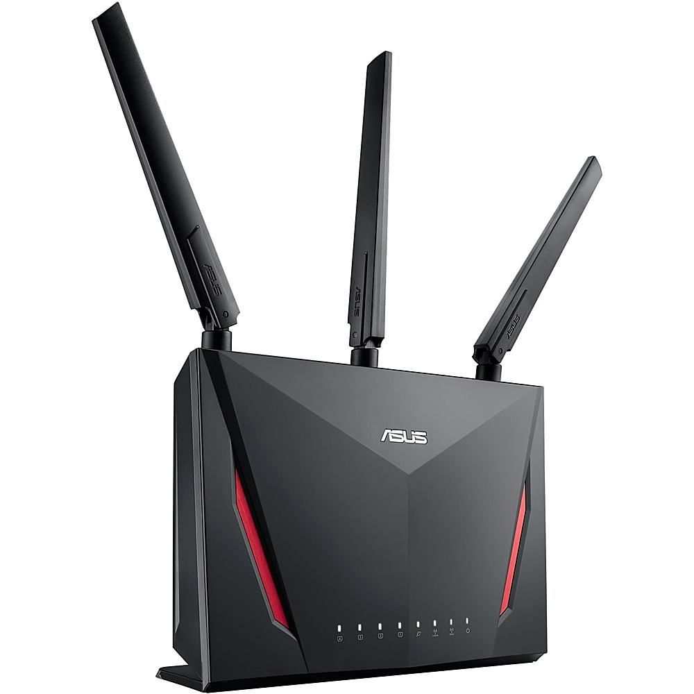 Left View: ASUS - RT-AC86U AC2900 Dual-Band Wi-Fi Router with Life time internet Security - Black