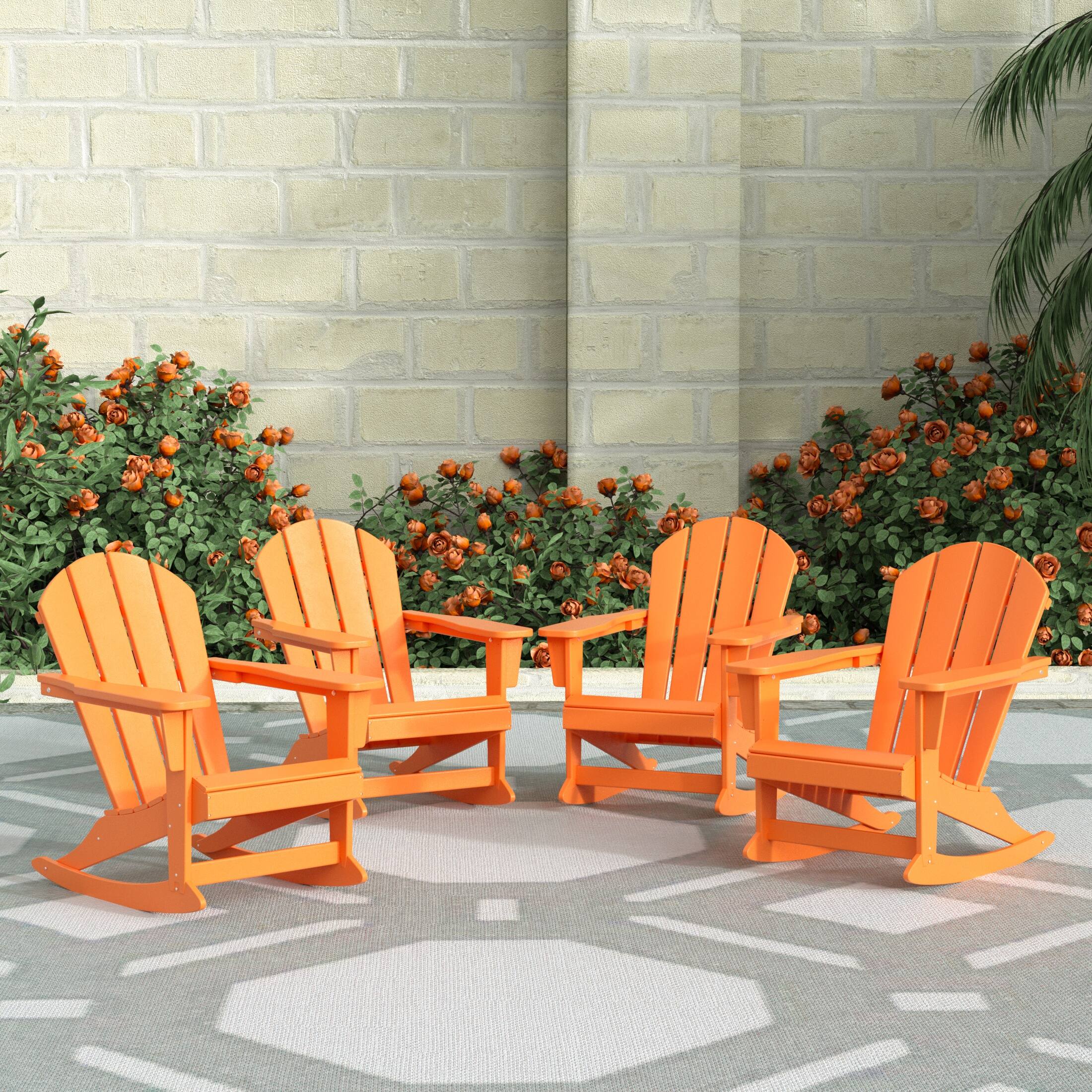 Angle. WestinTrends - WestinTrends Malibu Outdoor Patio Porch Rocking Adirondack Chair (Set of 4) - Orange.