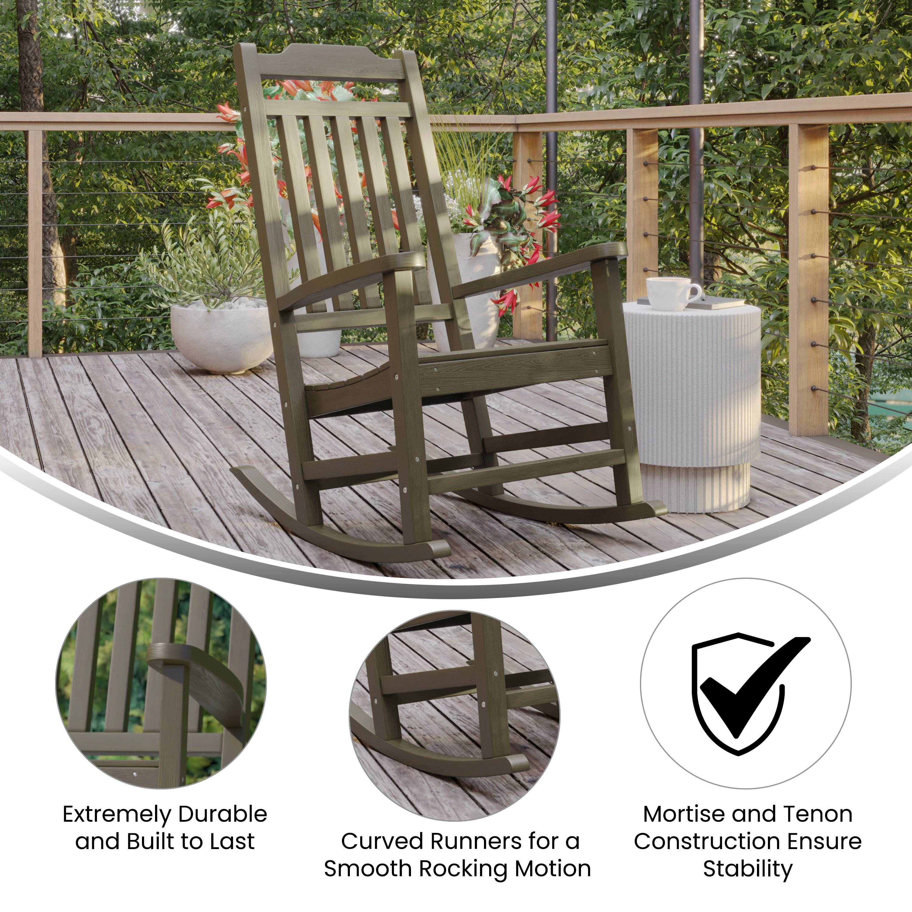 - Extremely Durable and Built to Last
- Curved Runners for a Smooth Rocking Motion
- Mortise and Tenon Construction Ensure Stability