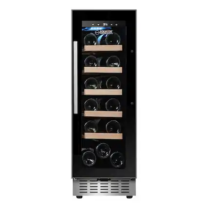 Front. Equator - Equator 11" 18-Bottle Wine Cooler: Built-In/Freestanding, 41°F−71.6°F Range, 7-Color LED, Temperature Alarm, 110 V - Black.