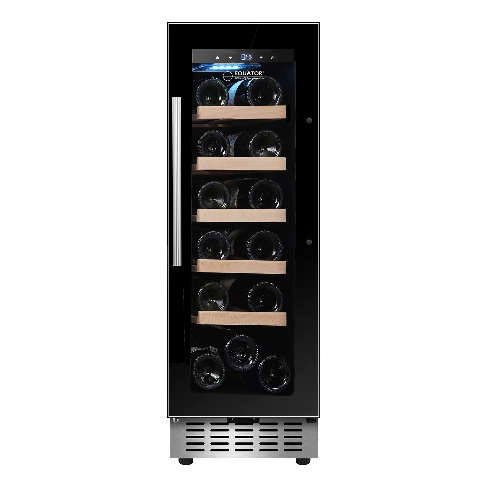 Front. Equator - Equator 11" 18-Bottle Wine Cooler: Built-In/Freestanding, 41°F−71.6°F Range, 7-Color LED, Temperature Alarm, 110 V - Black.