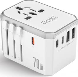 Ceptics - 6 in 1 Universal Travel Adapter with PD 70W USB-C and 2X USB-A and 2X USB-C 3A - White