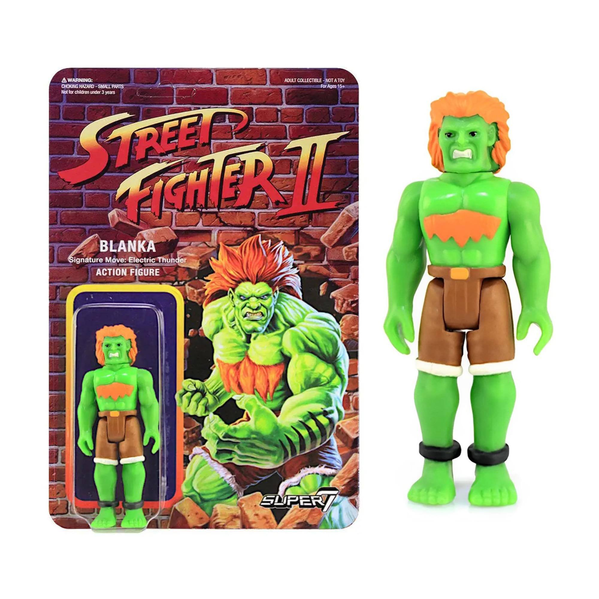 & WARNING: CHOKING HAZARD - SMALL PARTS. NOT FOR CHILDREN UNDER 3 YEARS.  
STREET FIGHTER II  
BLANKA  
Signature Move: Electric Thunder  
ACTION FIGURE  
SUPER