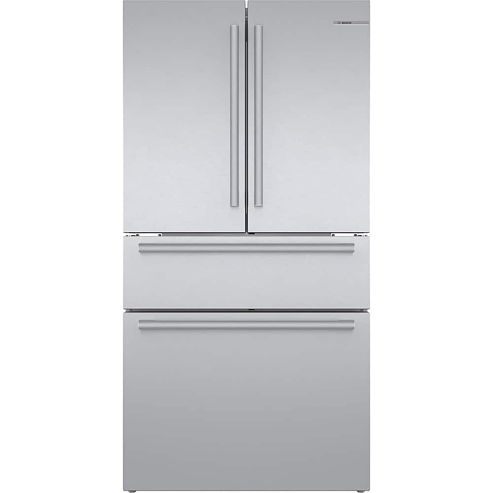 Front. Bosch - 800 Series 21 Cu. Ft. 4-Door French Door Counter-Depth Smart Refrigerator - Stainless steel.