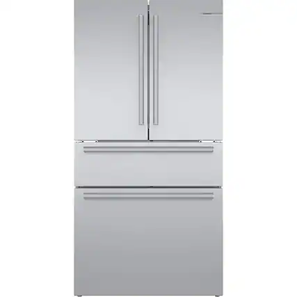 Front. Bosch - 800 Series 21 Cu. Ft. 4-Door French Door Counter-Depth Smart Refrigerator - Stainless steel.