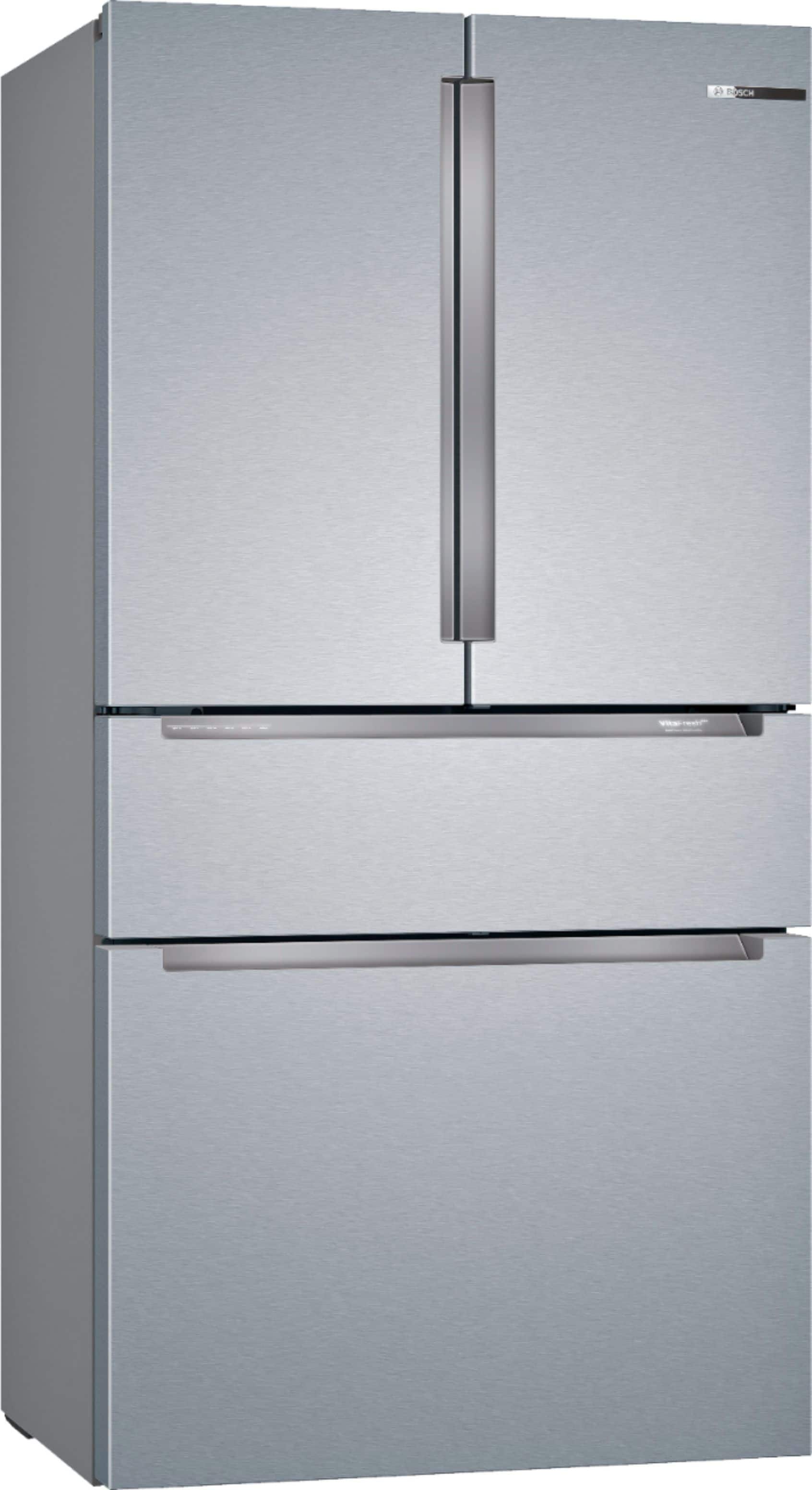 Angle. Bosch - 800 Series 20.5 Cu. Ft. 4-Door French Door Counter-Depth Smart Refrigerator - Stainless steel.