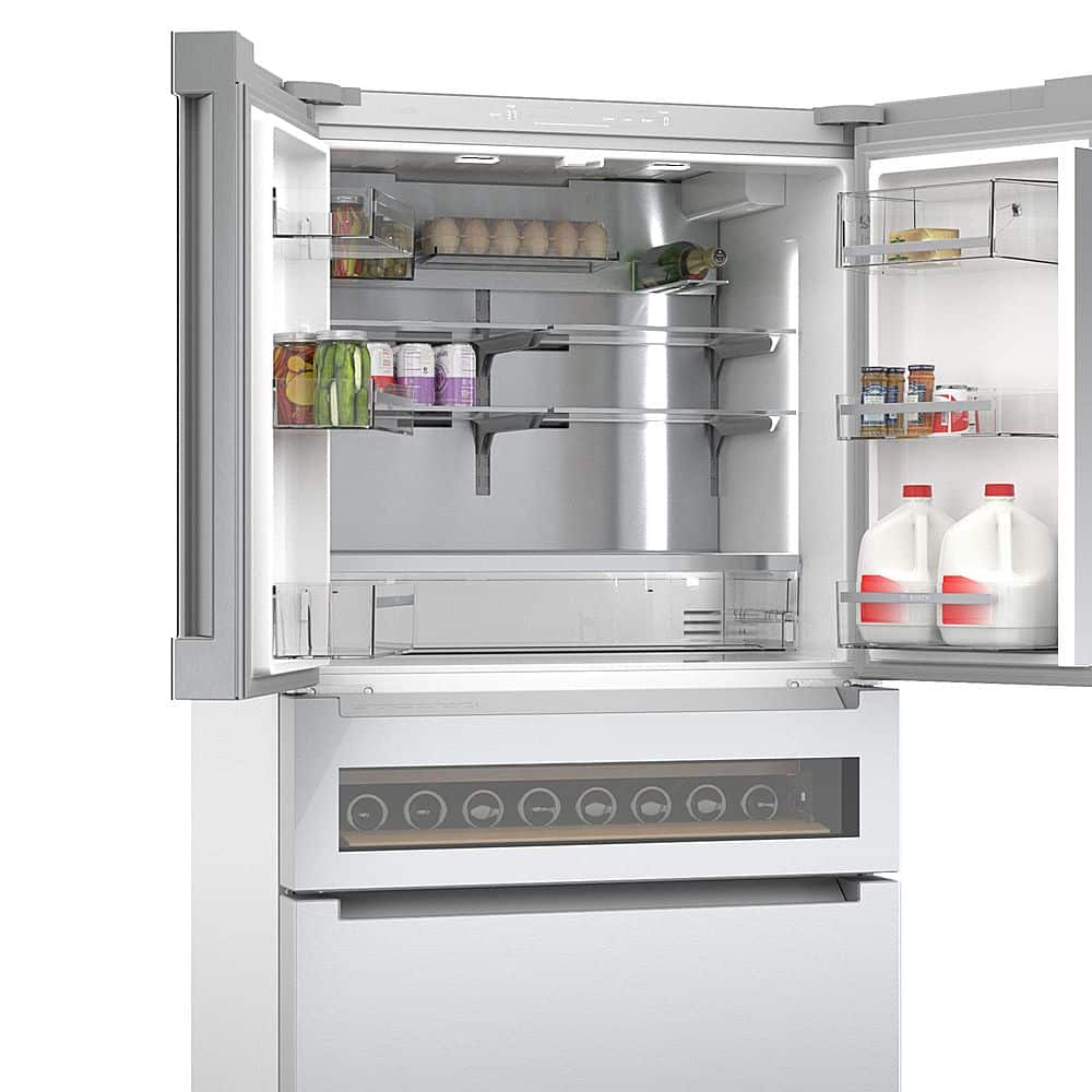 Alt View 12. Bosch - 800 Series 20.5 Cu. Ft. 4-Door French Door Counter-Depth Smart Refrigerator - Stainless steel.