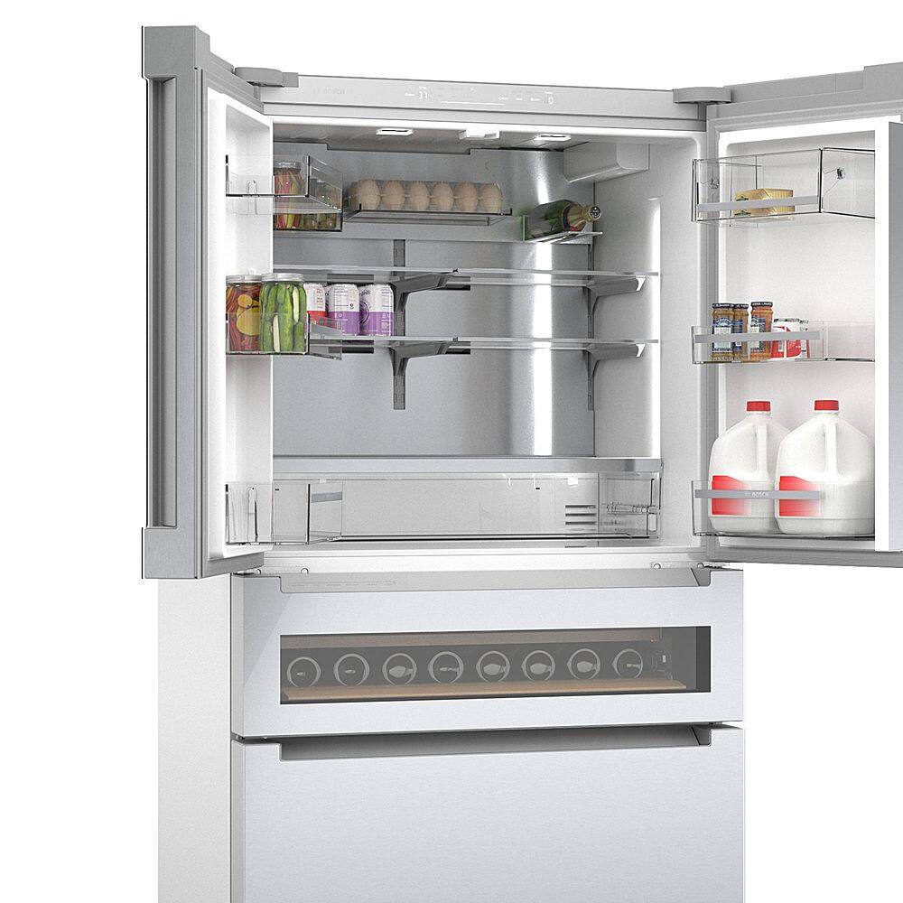 Alt View 12. Bosch - 800 Series 20.5 Cu. Ft. 4-Door French Door Counter-Depth Smart Refrigerator - Stainless steel.