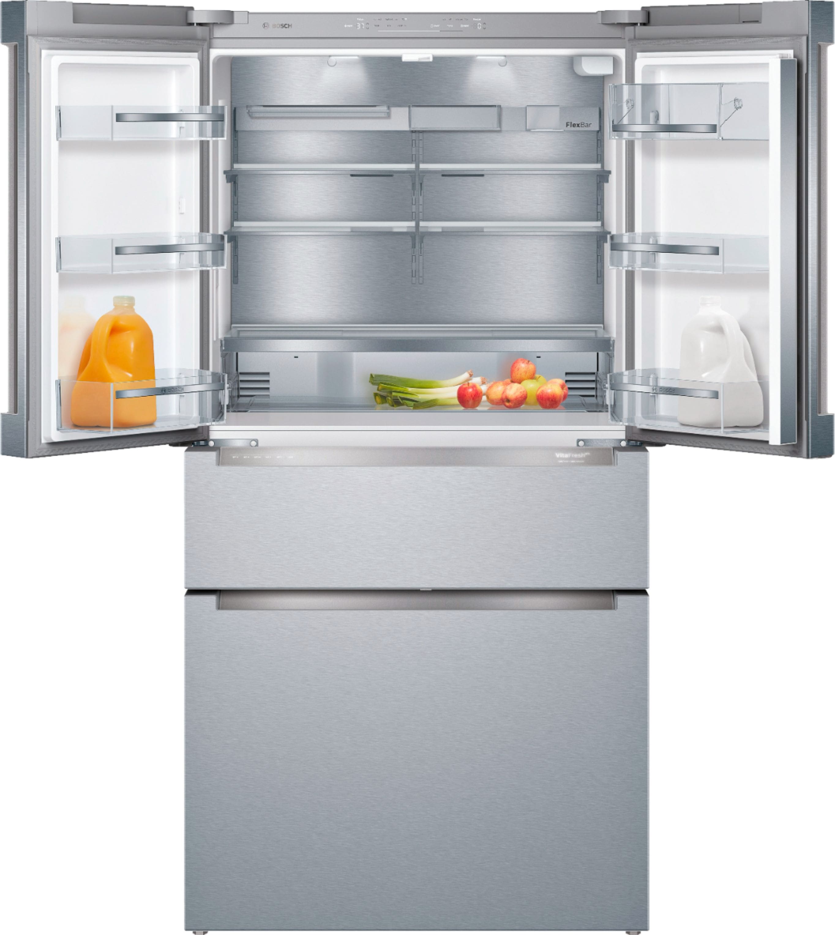 Alt View 2. Bosch - 800 Series 20.5 Cu. Ft. 4-Door French Door Counter-Depth Smart Refrigerator - Stainless steel.