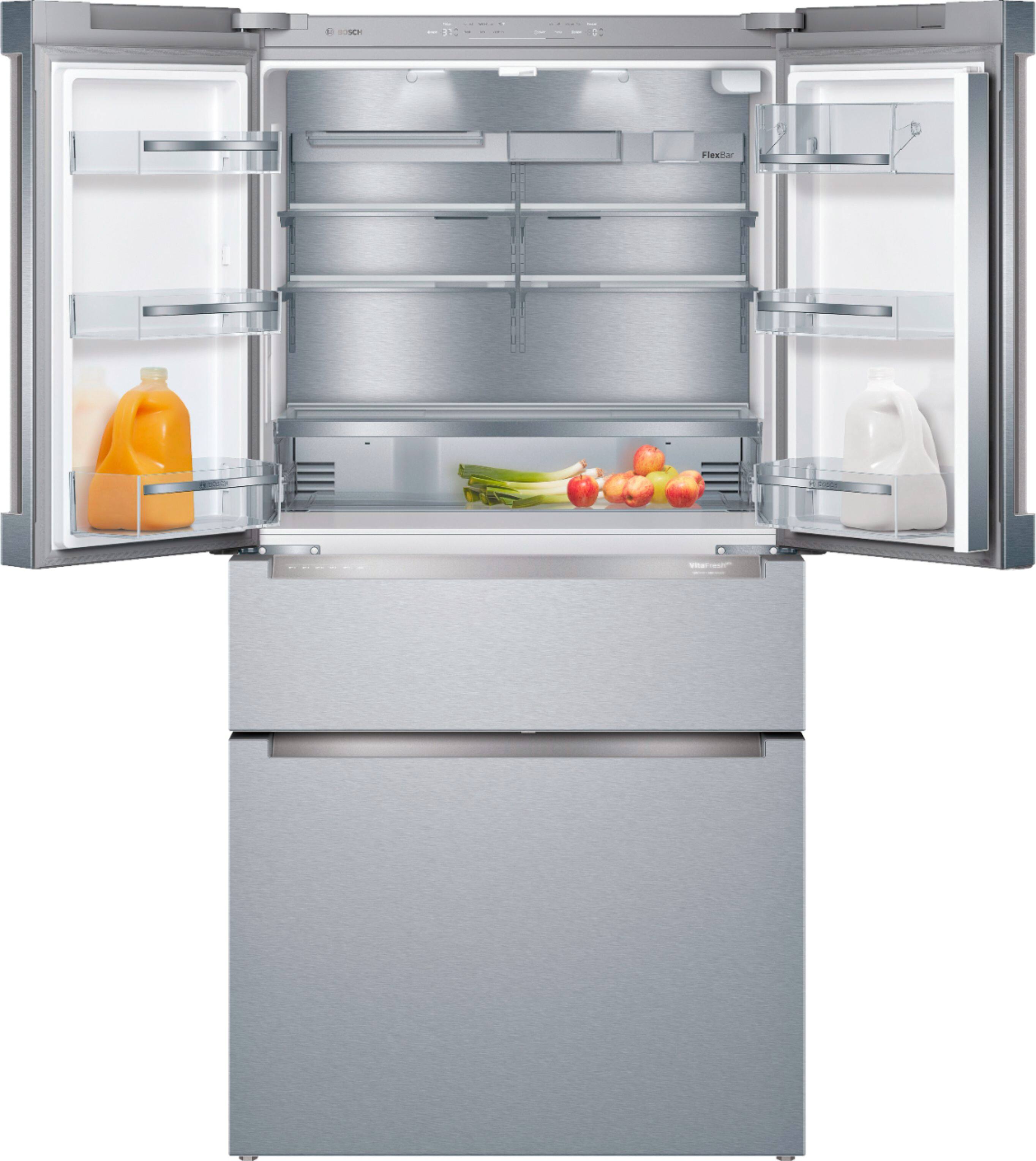 Alt View 2. Bosch - 800 Series 20.5 Cu. Ft. 4-Door French Door Counter-Depth Smart Refrigerator - Stainless steel.