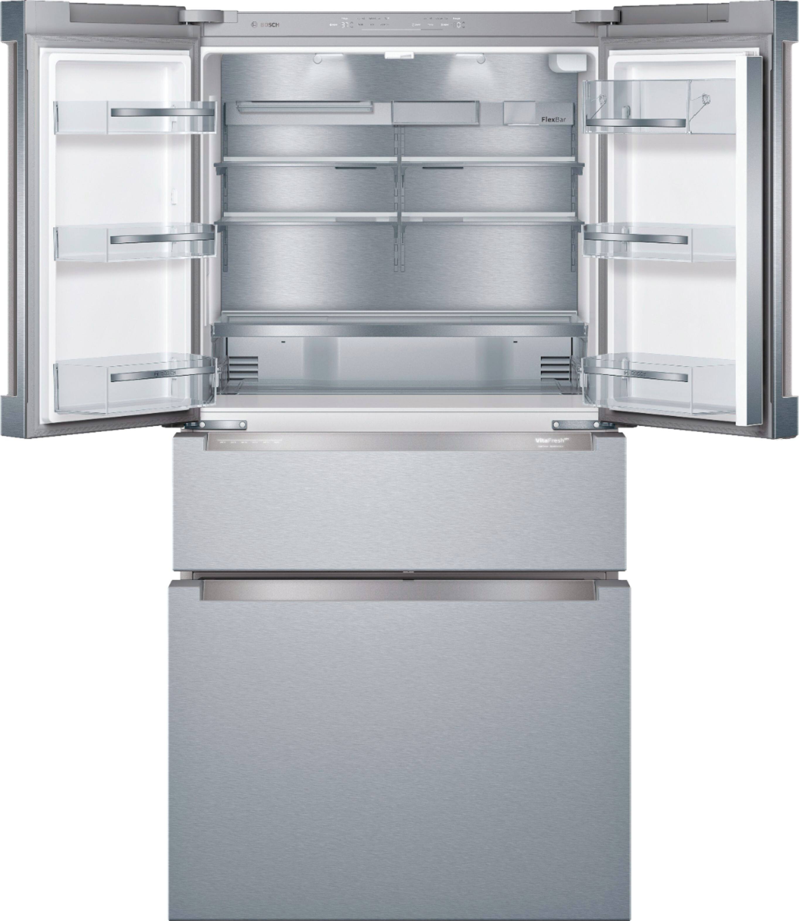 Alt View 3. Bosch - 800 Series 20.5 Cu. Ft. 4-Door French Door Counter-Depth Smart Refrigerator - Stainless steel.