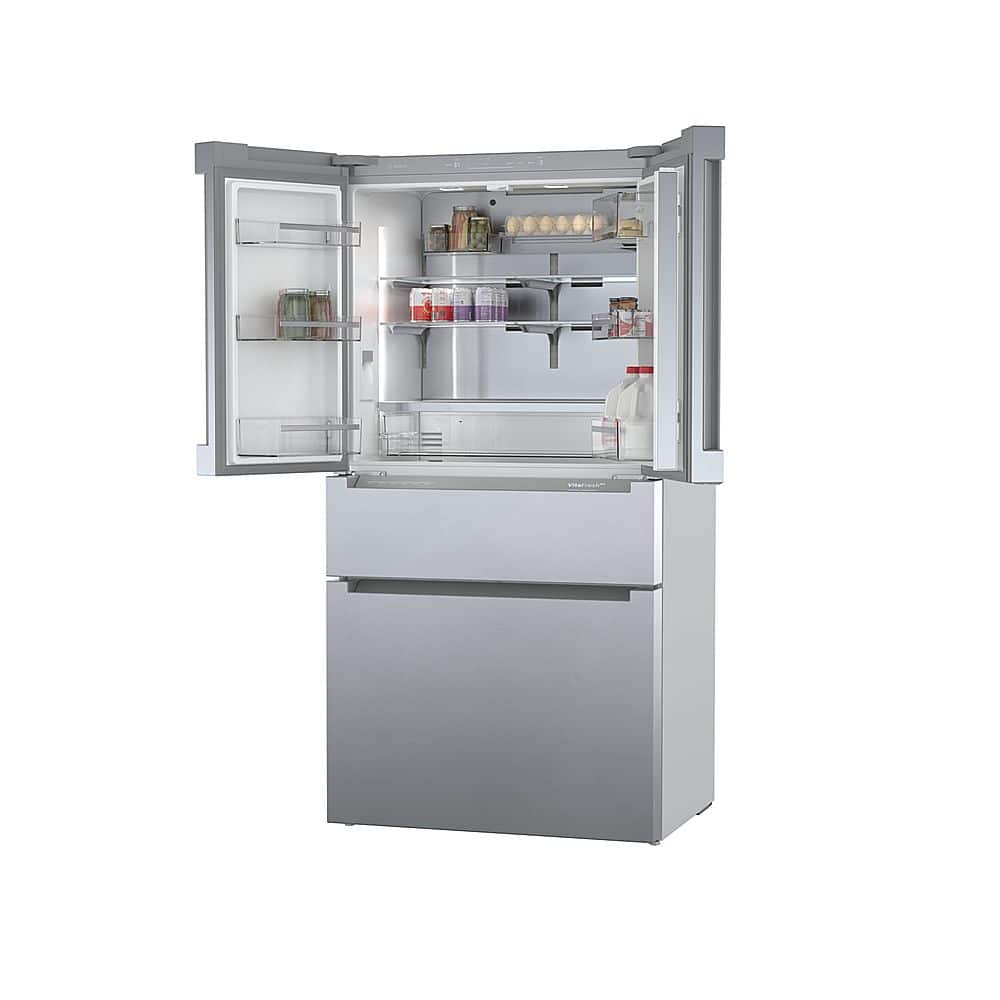 Alt View 4. Bosch - 800 Series 20.5 Cu. Ft. 4-Door French Door Counter-Depth Smart Refrigerator - Stainless steel.